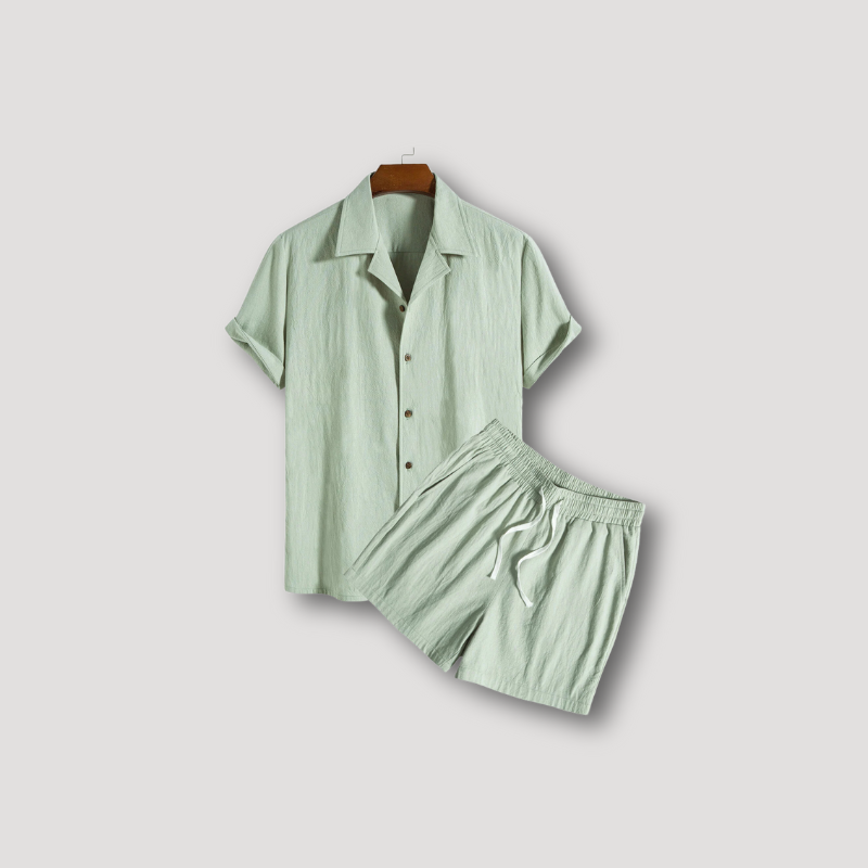 Plain Corduroy Short Sleeve Shirt 2 Piece Sets