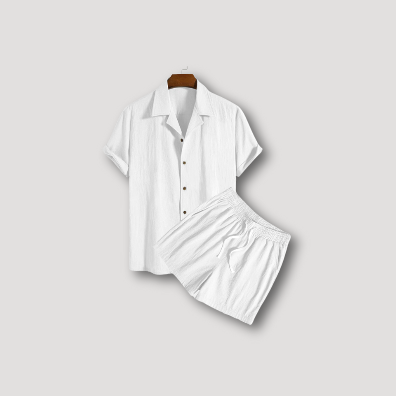 Plain Corduroy Short Sleeve Shirt 2 Piece Sets