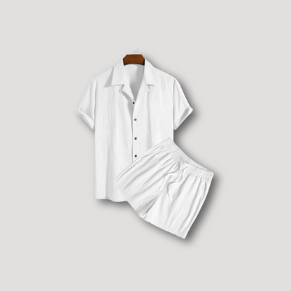 Plain Corduroy Short Sleeve Shirt 2 Piece Sets