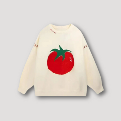 Tomato Embroidery Knitted Sweater Oversized