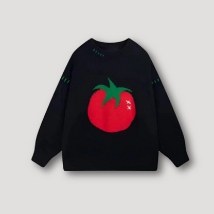 Tomato Embroidery Knitted Sweater Oversized