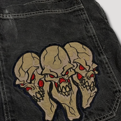 Triple Skull Patchwork Baggy Jeans