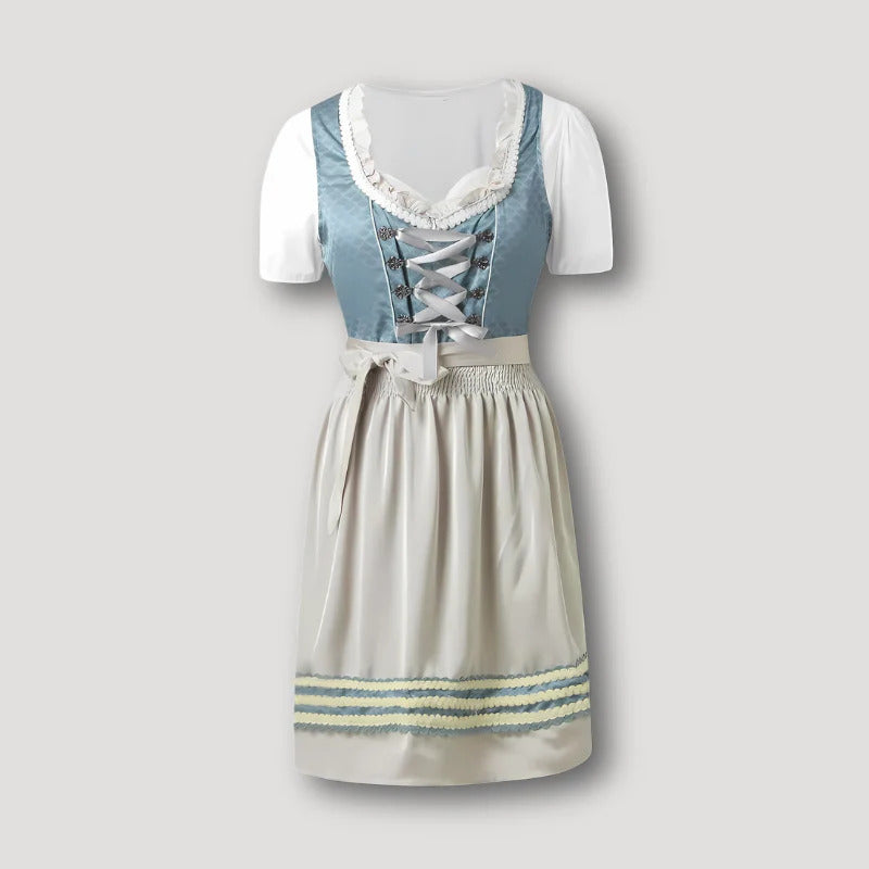 Traditional Lace Up Tie Waist Puff Sleeve Dirndl Dress