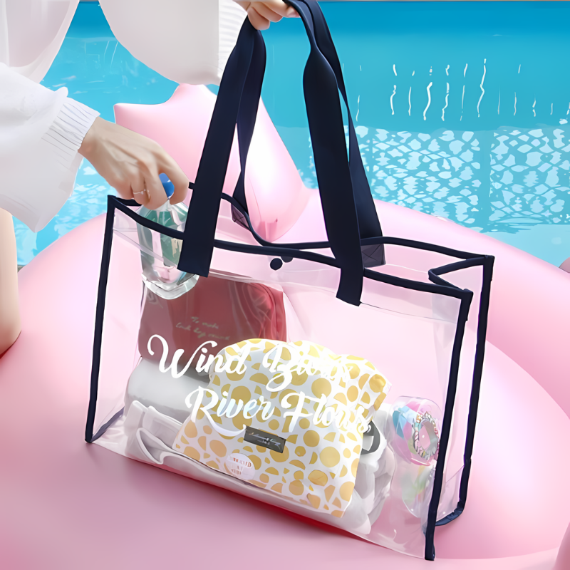 Letter Print Transparent Rectangular Tote Bag Australia