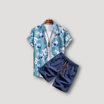 Tropical Floral Shirt Swim Shorts Men Summer Set