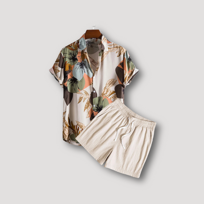 2 Piece Sets Brown Tropical Hawaiian Shirt Beachwear