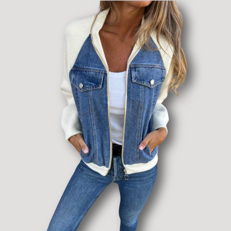 Fleece Zip Up Denim Jacket Women