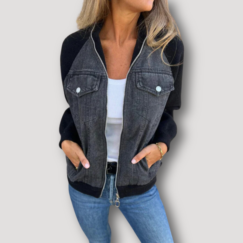 Fleece Zip Up Denim Jacket Women