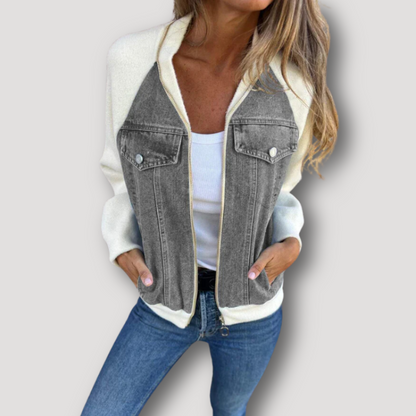 Fleece Zip Up Denim Jacket Women