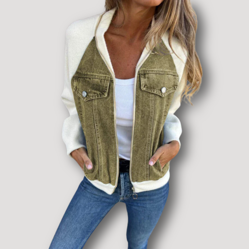 Fleece Zip Up Denim Jacket Women