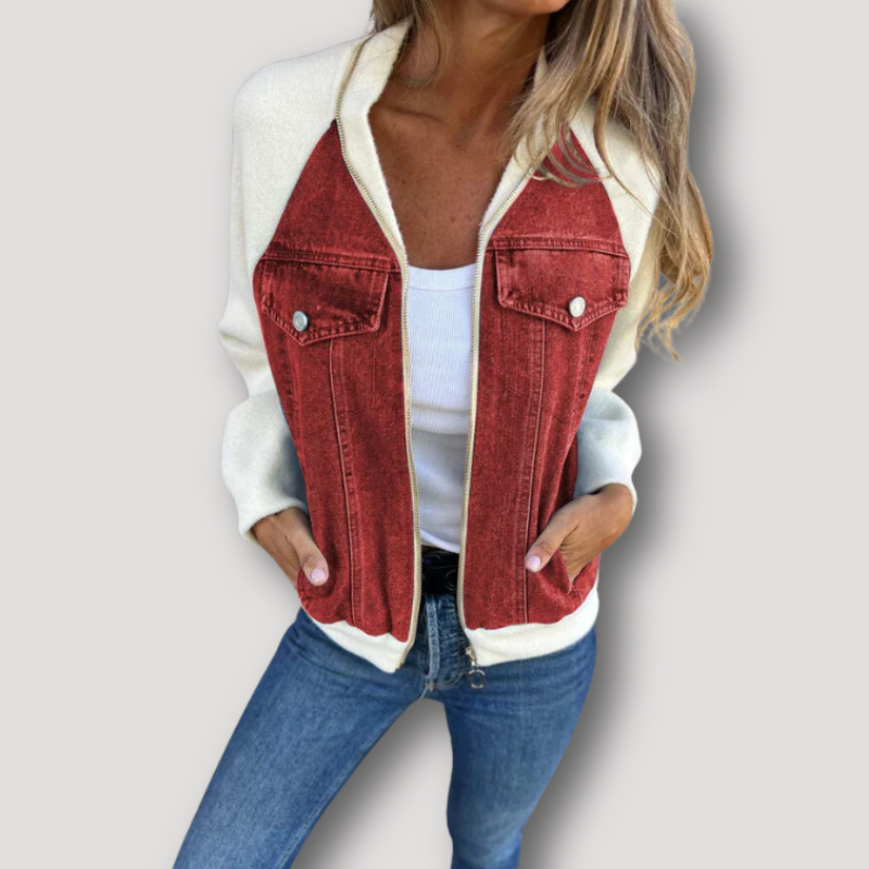 Fleece Zip Up Denim Jacket Women