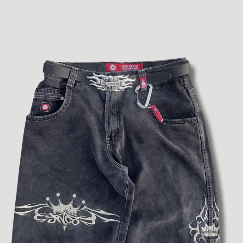 Hip hop Kings Crown Embroidery Baggy Jeans