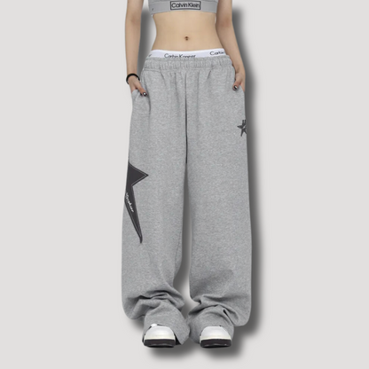 Black Star Patchwork Sweatpants Gray