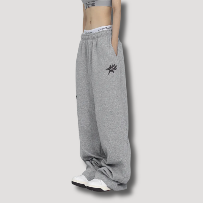 Black Star Patchwork Sweatpants Gray