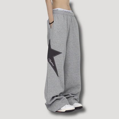 Black Star Patchwork Sweatpants Gray