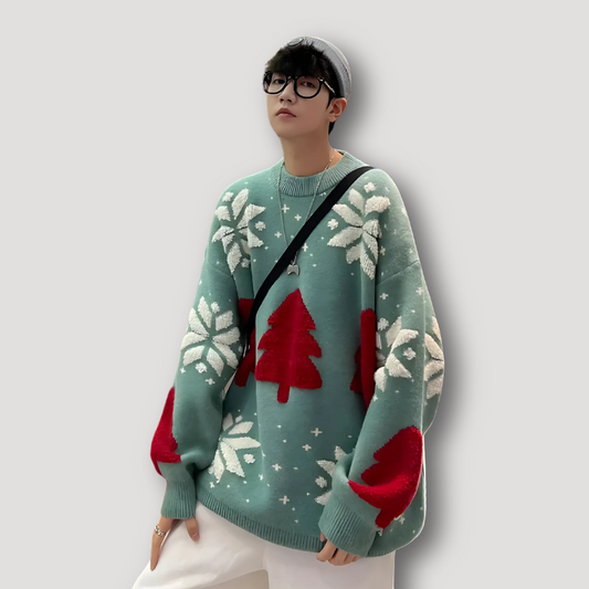 Christmas Sweater Snowflake and Christmas Tree Pattern Matching Couple Clothes