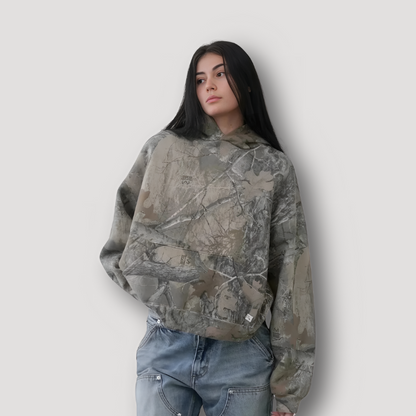 Oversized Camouflage Hoodie Women Grey