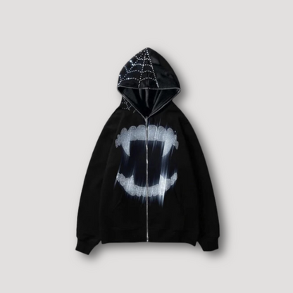 Vampire Fang Rhinestone Full Zip Hoodie