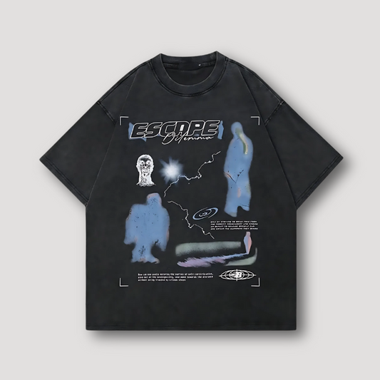 ESCAPE Black Washed Oversized Graphic Tees