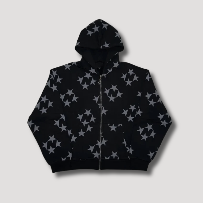 Vintage Sweatshirt Star Pattern Zip up Hoodie