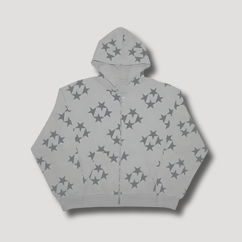 Vintage Sweatshirt Star Pattern Zip up Hoodie