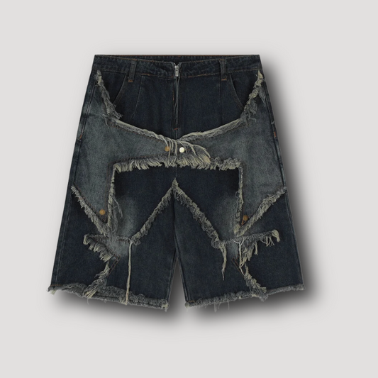 Vintage Tassel Star Denim Shorts Men