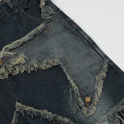 Vintage Tassel Star Denim Shorts Men