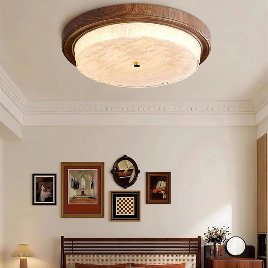 Vintage Round Ceiling Light - Wired Power Source - Wood Style