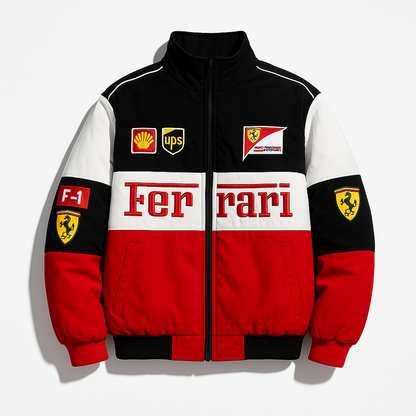 Vintage Ferrari Race Jacket - Men & Women – F1 Motorsport Style – Red Black White