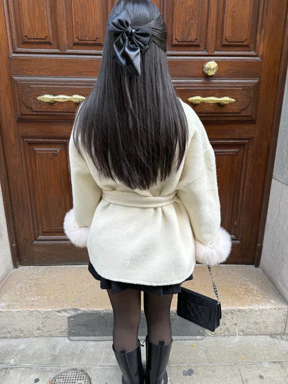 Women Soft Wool Coat – Elegant Wrap Coat – Loose Fit With Belt Winter
