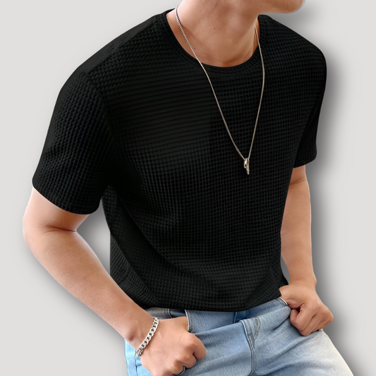 Waffle Knit Black T Shirt Man