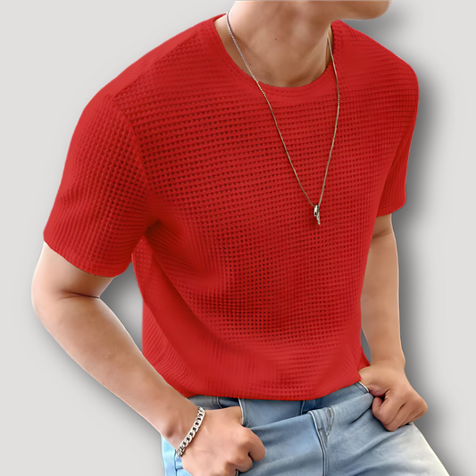 Waffle Knit Summer Red T Shirt Men