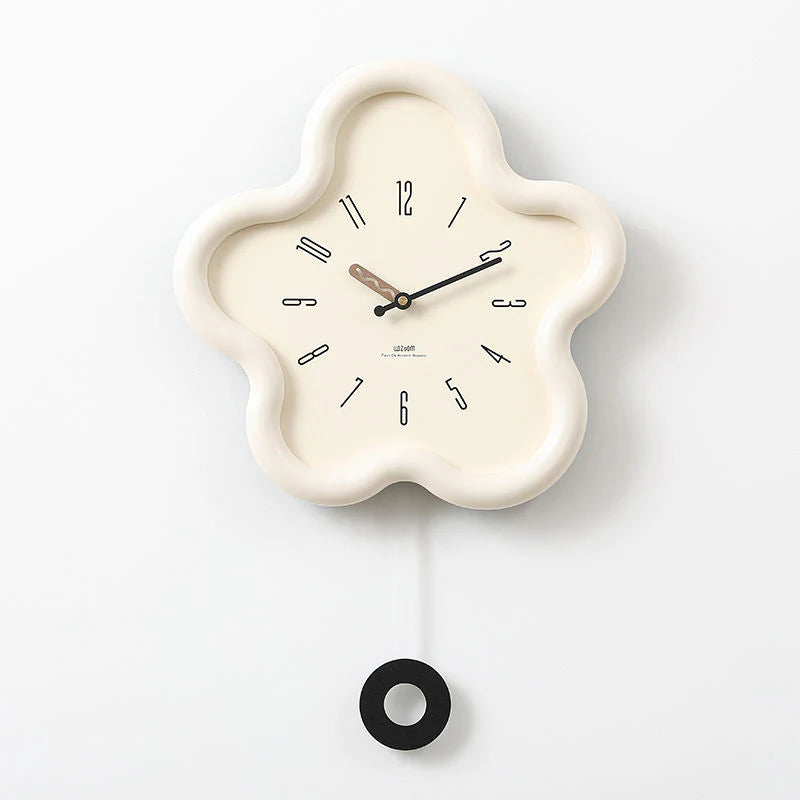 White_Floral_Pendulum_Clock_-_Wall_Clock_Quiet_-_Wooden_Clock_-_Battery_Operated