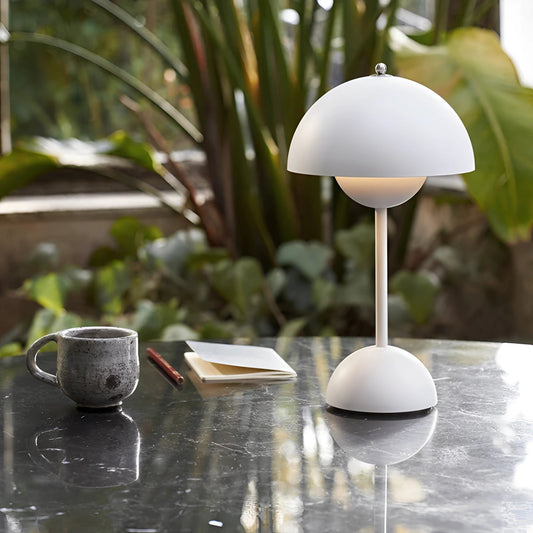 White Mushroom Lamp Table - Led - Retro - Cordless Portable - Metal - Rechargeable