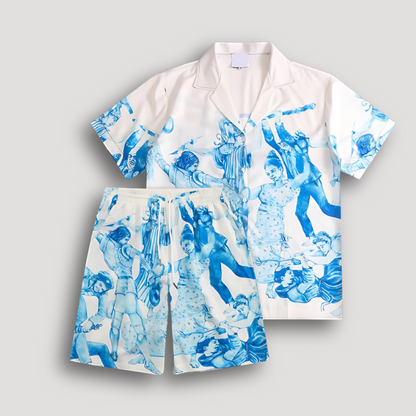 Classical Art Human Figures Shirt and Shorts Summer Set