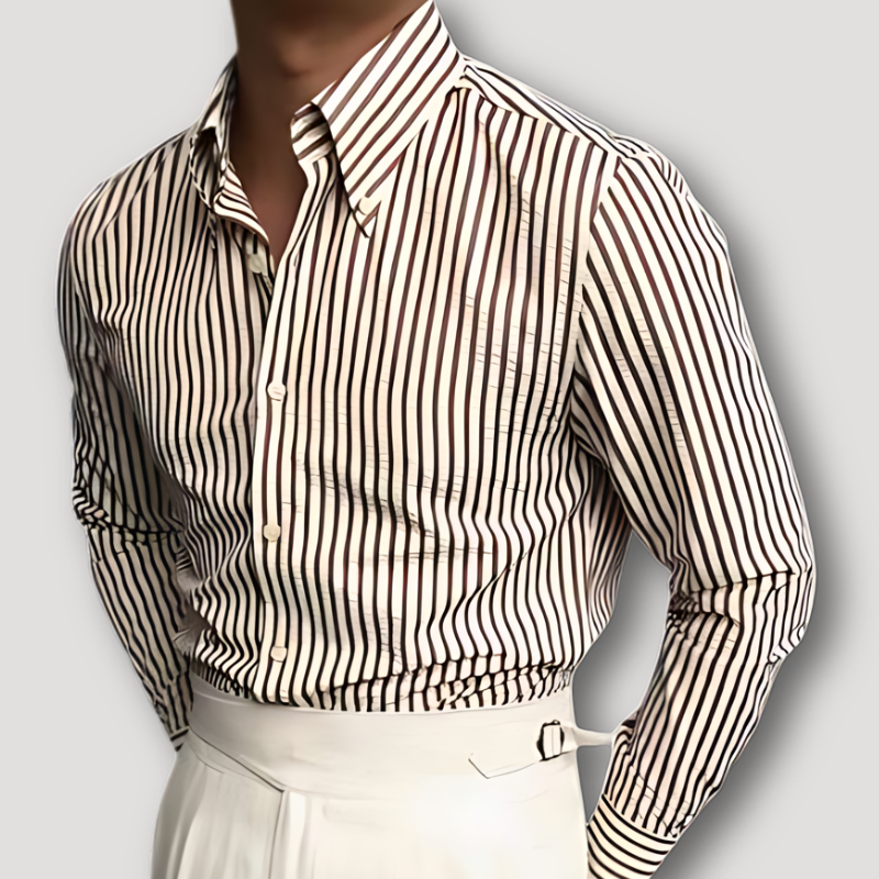 Button Down Long Sleeve Brown Striped Polo Shirts