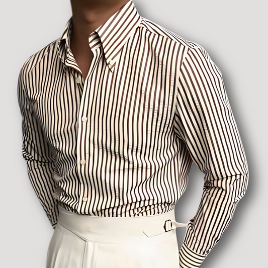 Button Down Long Sleeve Brown Striped Polo Shirts