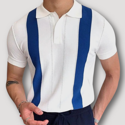 Knitted Patchwork Blue Striped White Shirt