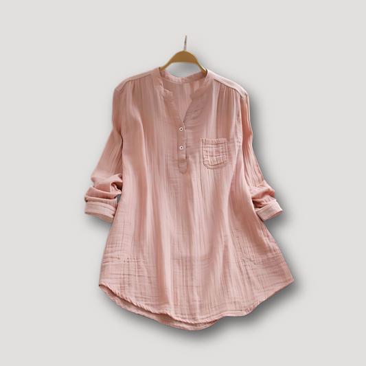 Plus Size Half Button Linen Blouse for Women