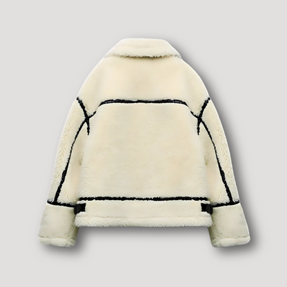 White Aviator Shearling Jacket Coat for Women