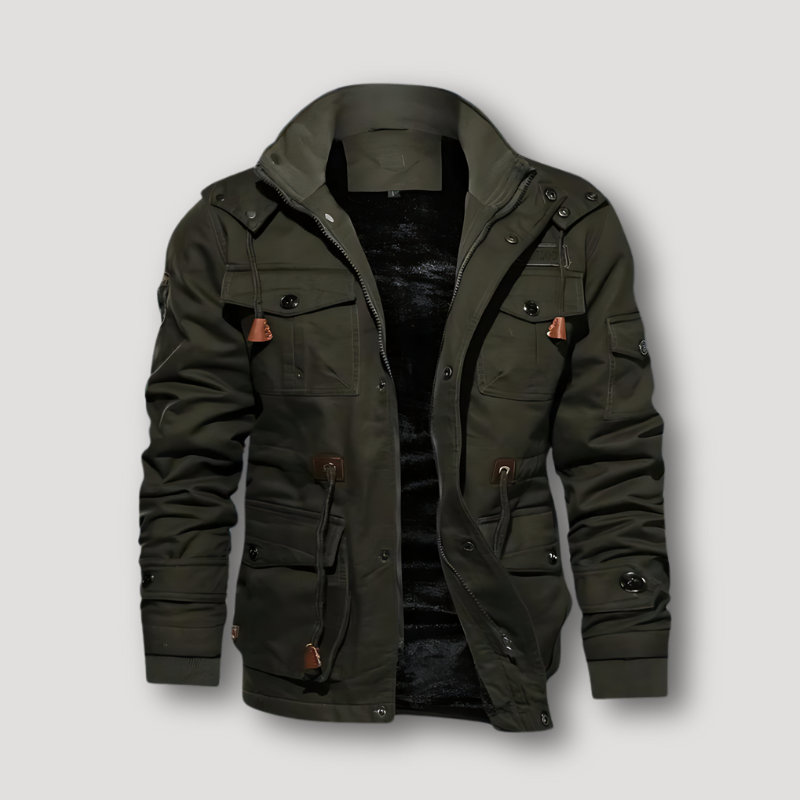 Utilitarian Rugged Soft Plush Military Zip Up Jacket