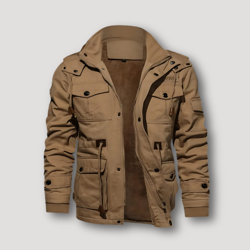 Utilitarian Rugged Soft Plush Military Zip Up Jacket