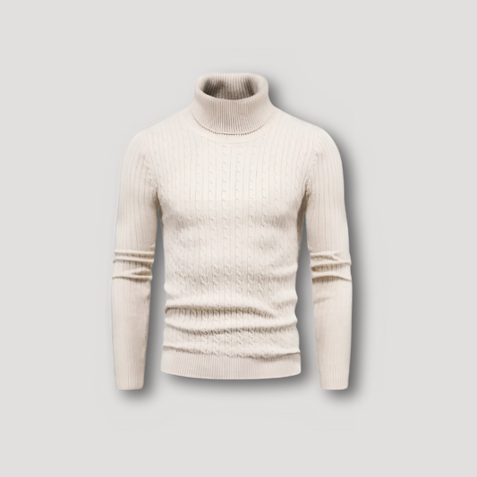 Turtleneck Slim Fit Cable Knit Sweater