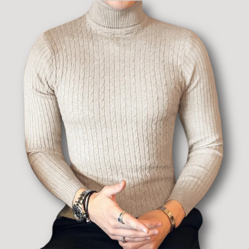 Turtleneck Slim Fit Cable Knit Sweater