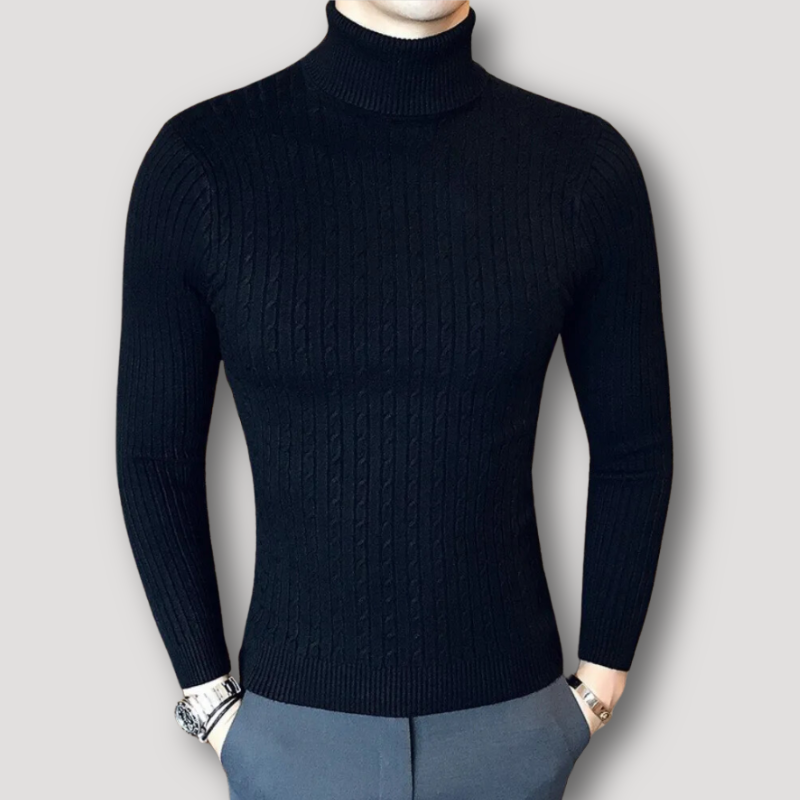 Turtleneck Slim Fit Cable Knit Sweater