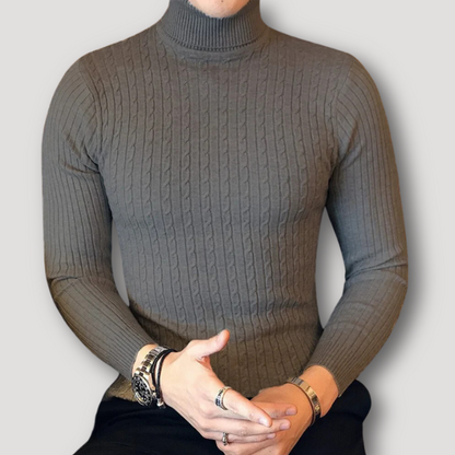 Turtleneck Slim Fit Cable Knit Sweater