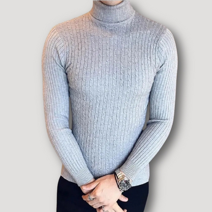 Turtleneck Slim Fit Cable Knit Sweater