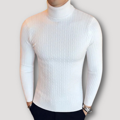 Turtleneck Slim Fit Cable Knit Sweater