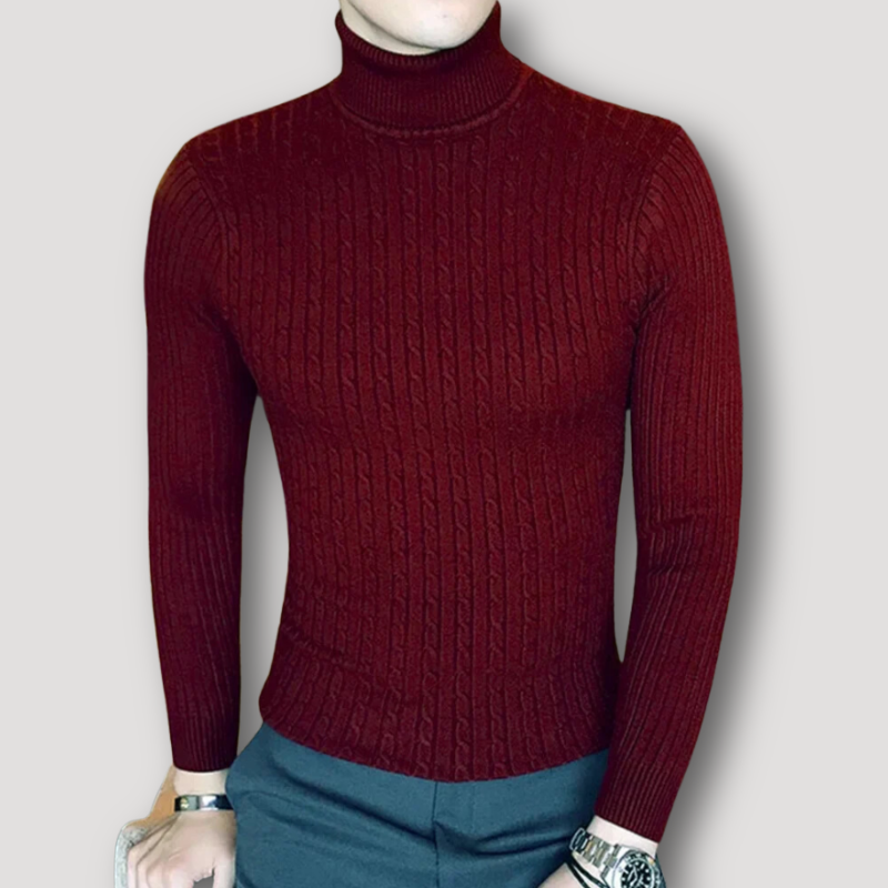 Turtleneck Slim Fit Cable Knit Sweater