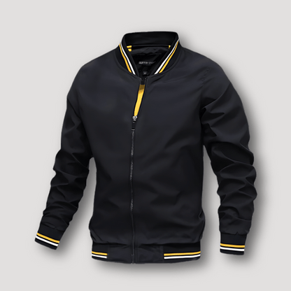 Solid Shiny Stripe Collar Accent Windbreaker Bomber Jacket